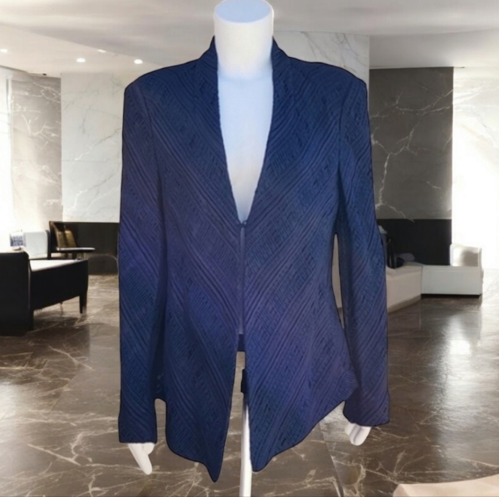 GIORGIO ARMANI Silk Blazer 48 12 Blue Single Breasted VINTAGE Woven Jacket - Picture 6 of 17